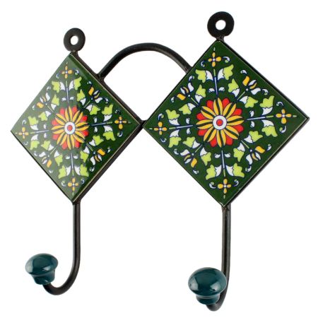 Forest Green Wheel Flower Ceramic Tile Hook
